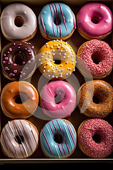 colorful donuts up close. These sweet treats are a dessert lover\'s dream