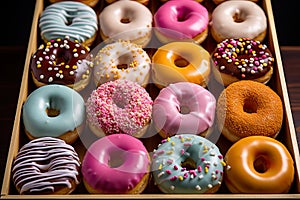 colorful donuts up close. These sweet treats are a dessert lover\'s dream