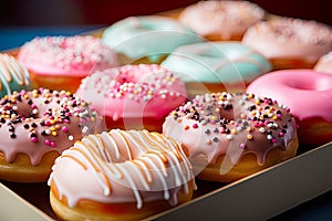 colorful donuts up close. These sweet treats are a dessert lover\'s dream