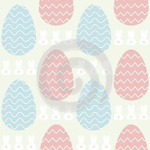 Colorful doodle easter eggs and rabbit seamless pattern.