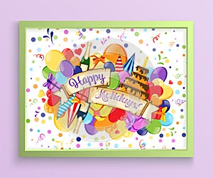 Colorful doodle hand drawn holiday poster template. Colorful vector artwork. Corporate identity design. Pattern with lots of