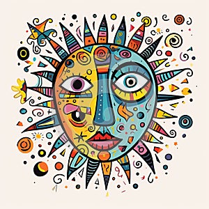 Colorful Doodle Illustration Of A Majestic Sun Face