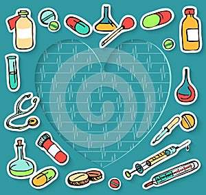 Colorful doodle medic icons