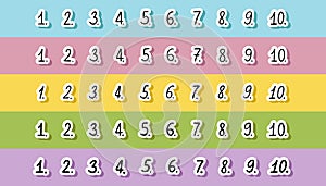 Colorful doodle number stickers checklist numbering. Cute list hand written numbers with dots. numbers font set isolated photo