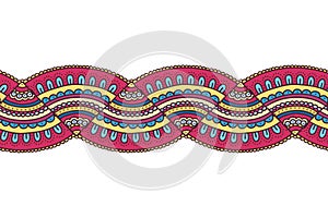 Colorful doodle ornament border. Bright seamless pattern.