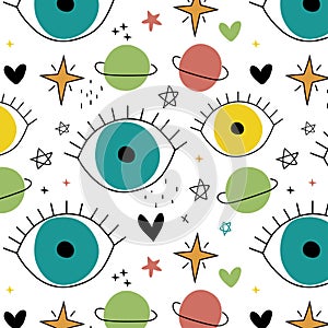 Colorful doodle pattern. Eyes pattern