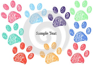 Colorful doodle paw print background