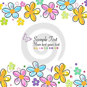 Colorful doodle spring flowers frame greeting card