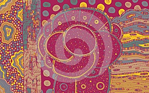 Colorful doodle wave pattern. Aboroginal folk art. Dark background with abstract surreal ornament. Psychedelic texture. Vector