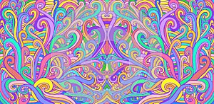 Colorful doodle waves abstract psychedelic background. Decorative surreal wavy texture. Vector hippie fantasy style photo