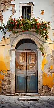 colorful door in the old building in the Italian style