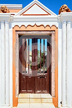 Colorful door at Thira town on Santorini island