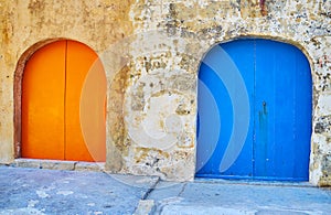The colorful doors of boat houses in San Lawrenz, Gozo, Malta