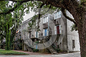 Colorful Doors on Old Plaster Apartments