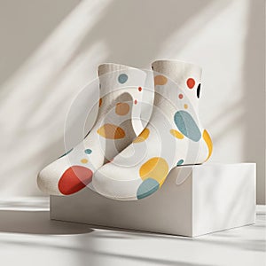 Colorful Dot Pattern Socks on White Background