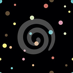 Colorful dotted seamless pattern. Polka Dot on blak background Background. Vector illustration