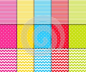 Colorful dotted and striped seamless patterns vector backgrounds