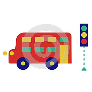 Colorful double bus flat illustration on white