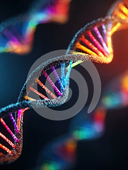 Colorful Double Helix Structure Showcasing Intricate Design of DNA Under Vibrant Light