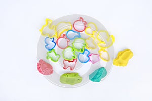 Colorful dough and mold on white background for kid play to develop EQ and IQ