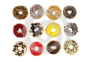 Colorful doughnuts with sprinkles isolated