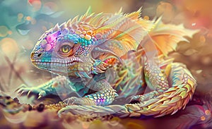 A colorful dragon with bright eyes