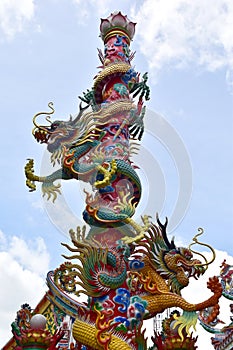 Colorful Dragon Decoration with blue sky background