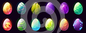 Colorful dragon dino eggs cartoon game assets set