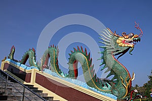 Colorful of dragon statue with blue sky