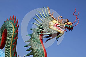 Colorful of dragon statue with blue sky