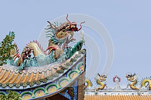 Colorful dragon statue on the roof