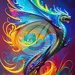 Colorful Dragon with vibrant background