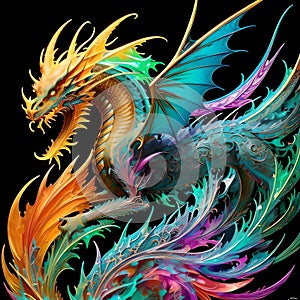 Colorful Dragon with vibrant background