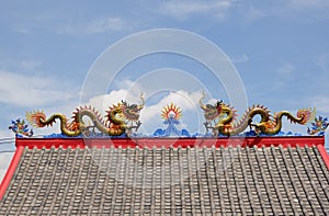 Colorful dragons at Chinese shrine