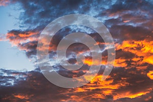 Colorful dramatic cirrus cloud and sky at the sunset