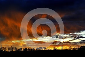 Colorful dramatic sky with cloud at sunset