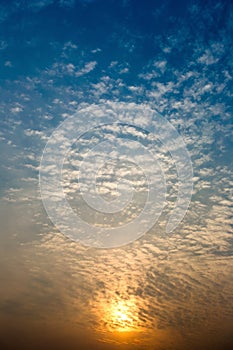 Colorful dramatic sky with cloud at sunset.Sky with sun background