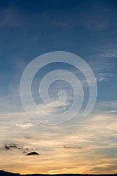 Colorful dramatic sky with cloud at sunset.Sky with sun background