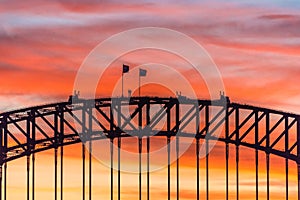 Colorful dramatic sky with silhouette of Sydney Harbour Bridge