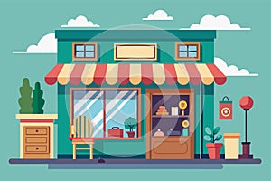 A colorful drawing of a cozy thrift shop with second-hand goods, Thrift shop Customizable Flat Illustration photo