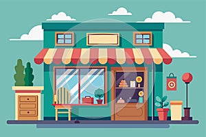 A colorful drawing of a cozy thrift shop with second-hand goods, Thrift shop Customizable Flat Illustration