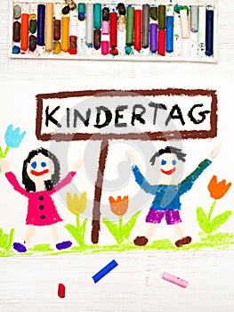 Colorful drawing: German Children`s day card