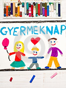 Colorful drawing. Hungarian Children`s day card