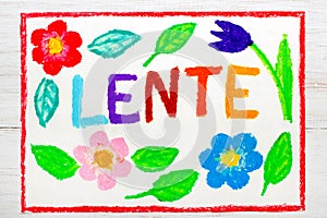 Colorful drawing: Nederlands words LENTE Spring photo