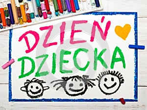 Colorful drawing: Polish Children`s day card