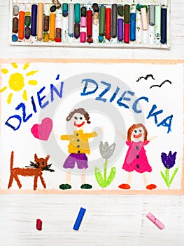 Colorful drawing: Polish Children`s day card
