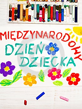 Colorful drawing:Polish Children`s day card