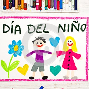 Colorful drawing: Spanish Children`s day card