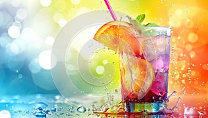 A colorful drink with a straw in it and a slice of orange on top by AI generated image