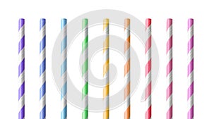 Colorful drinking Straws isolated on white background. Drink tube made from paper material.  Clipping path